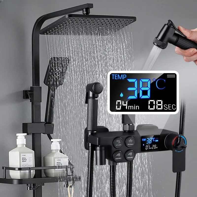 

Hot Cold Digital Shower Set Faucet Bathroom Thermostatic Mixer Rain System Wall Mount SPA Rainfall Bath Tap Modern Grifos
