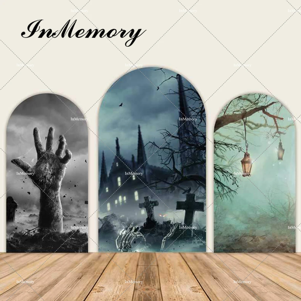 

Halloween Day Arch Backdrop Cover Cemetery Horror Nights Chiara Wall Holloween's Eve Party Background For Photography