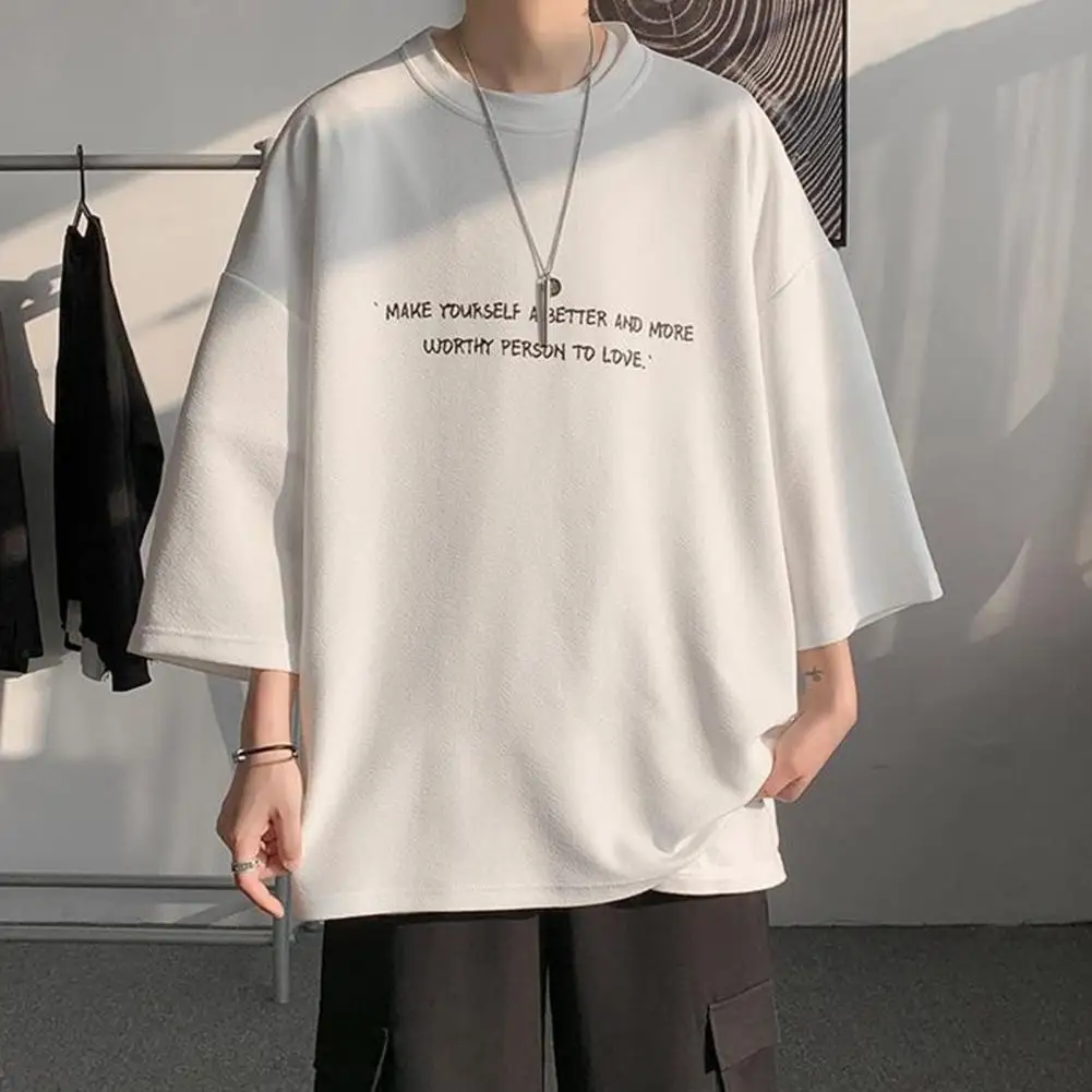 Oversized T-shirt Men's Print Solid Color Tees Shirt Spring