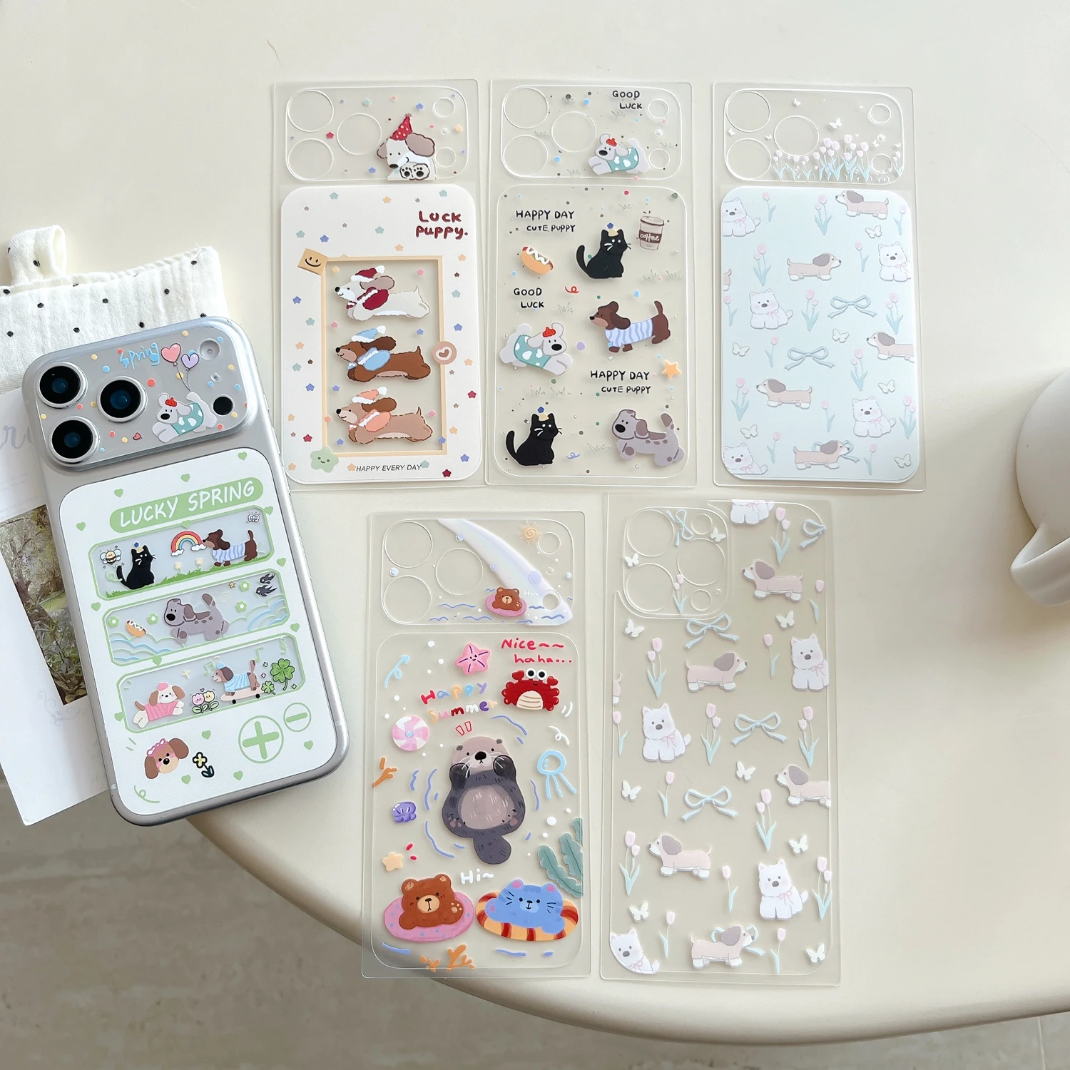 Linda Serie de Animales de Dibujos Animados, Película Protectora Trasera Esmerilada Resistente a Arañazos para iPhone 17 16 Pro Max, Película Protectora para Teléfono Móvil