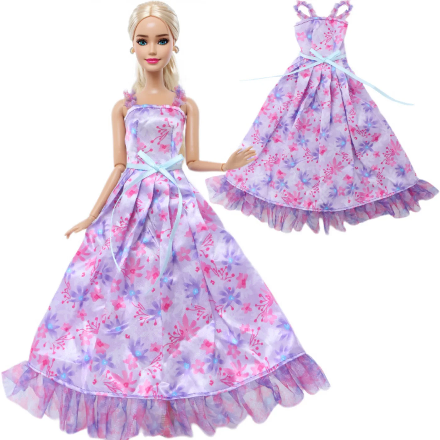 1/6 Doll Clothes Ba Doll Bie Purple Party Dress Print Skirt