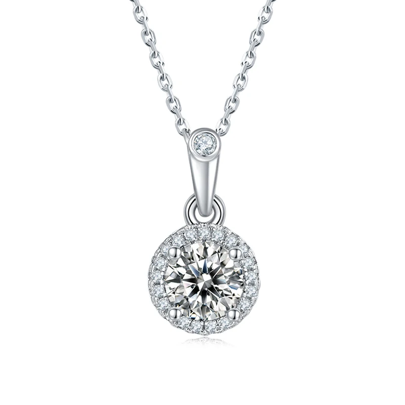 SGARIT Fashion Jewelry Round Brilliant Cut S925 Silver Jewelry Set 1 Carat VVS1D Moissanite Halo Stud Earrings and Pendant