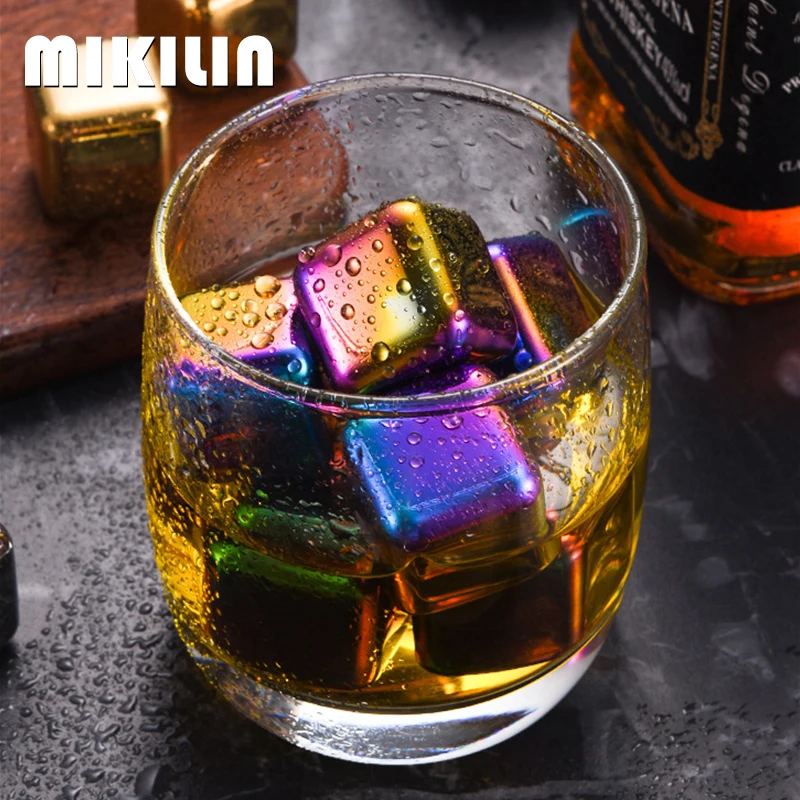 4/6Pcs Stainless Steel Ice Cubes Set Reusable Chilling Stones Vodka Wine Cooler Whiskey Beer Cooling Rock Metal Ice Cubes Gifts