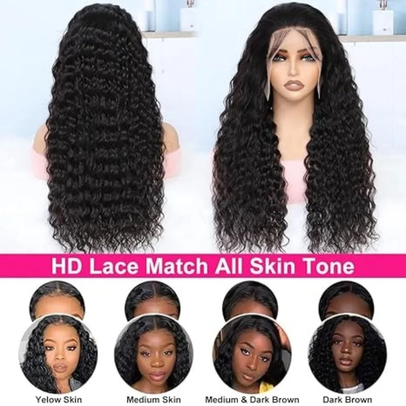 Deep Wave Human Hair Wigs 13X6 Hd Lace Frontal Wig Curly Lace Front Wig 40 Inch 250 Density Brazilian Wig Original Natural Black