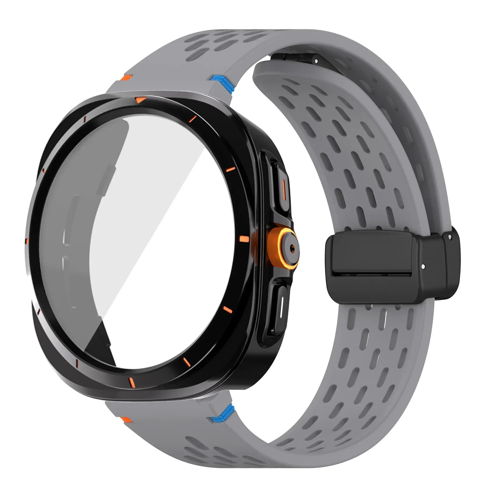 Silicone Magnetic Buckle Band with Tempered Glass Screen Protector and Case Strap