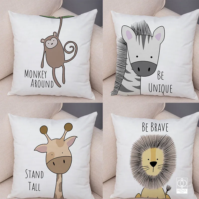 

Nordic Zebra Hippo Giraffe Lion Crocodile Pillow Case Decor Animal Cushion Cover for Sofa Pillowcase Pillow Covers Livingroom