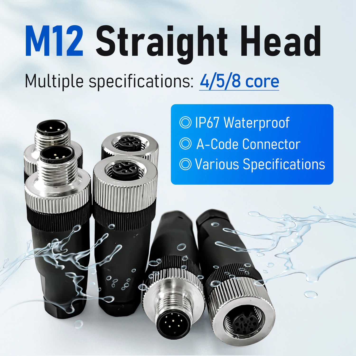 M12 4/5/8Pin Sensor connectorFemale/Male Waterproof Aviation PlugIP67 12MM A-Coding Field AssemblyCircular Socket Panel