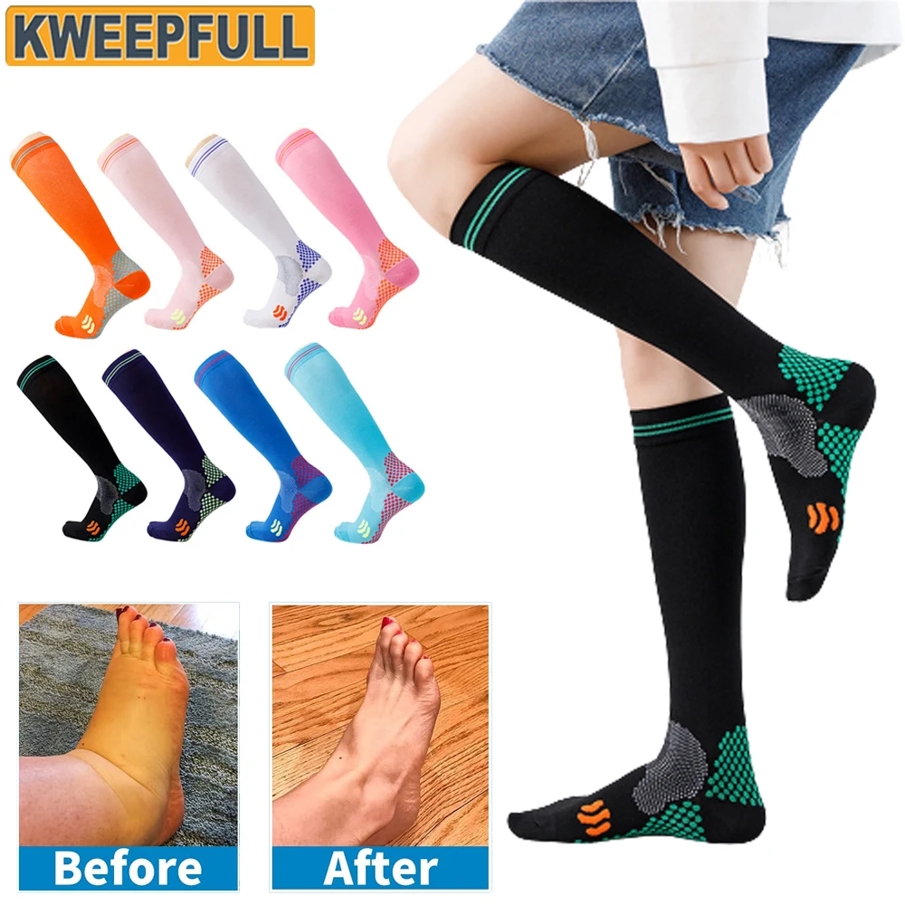 1Pair Compression Socks for Men Women 20-30 mmHg Knee
