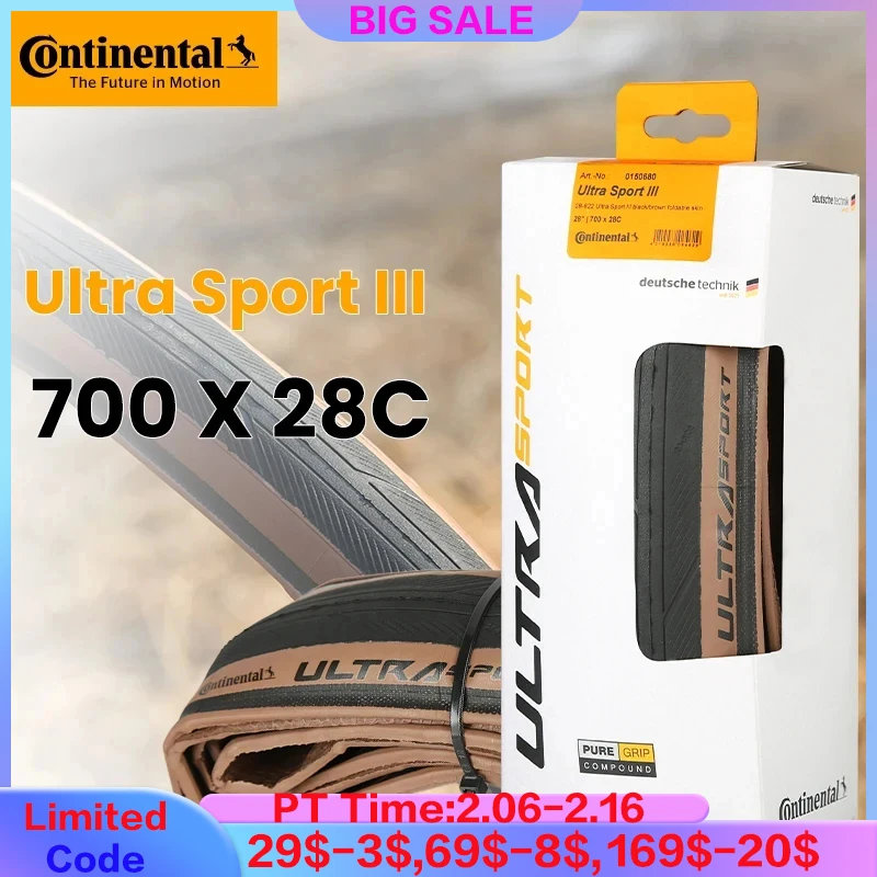 Continental Road Bike Pneumatico 700 X28C Ultra Sport Iii Bicicletta Da Corsa, Touring,Gravel Pneumatici Pieghevoli E-Bike 28-622 Copertoncino Pneumat