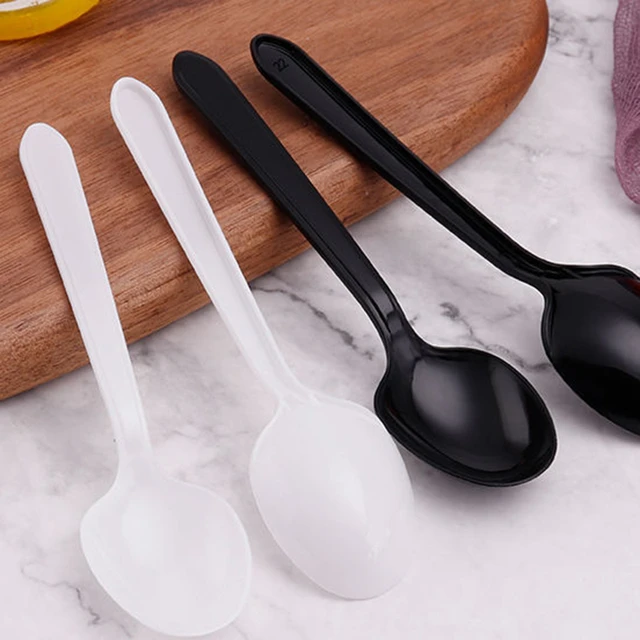 Pack of 100 Black Plastic Spoons Plastic Soup Spoons large plastic spoons  egg reusable suitable for dishwasher party camping - AliExpress