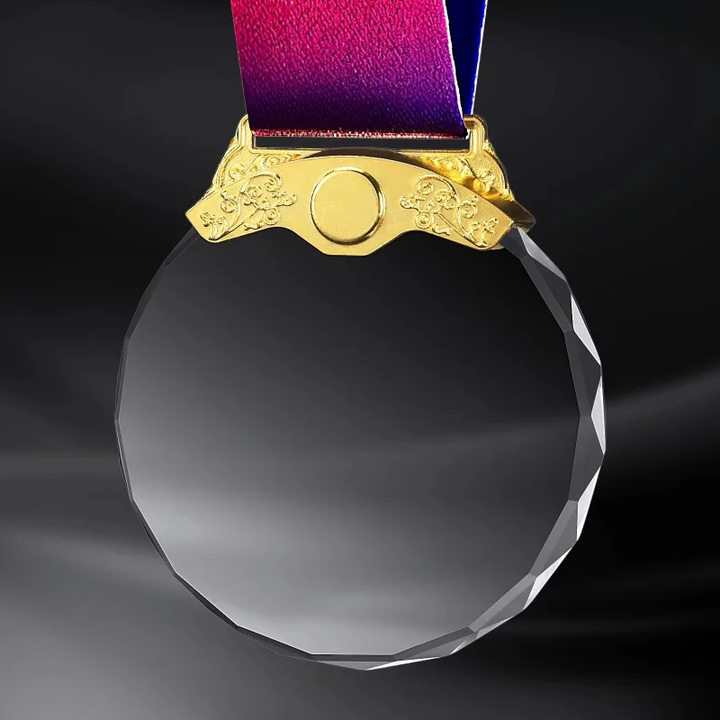 Free Clear Crystal Glass Medal Color Printing or Laser Engraving 1st 2nd 3rd Place Awards Includes Box Packaging 1PCS