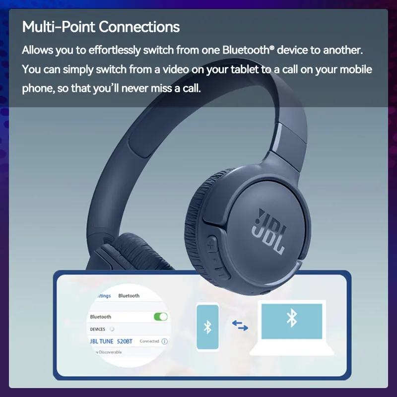 JBL 100%Original TUNE 720BT Wireless Bluetooth Headset Bluetooth 5.3  Handsfree Call Music Game Online Course Extra Long Range - AliExpress