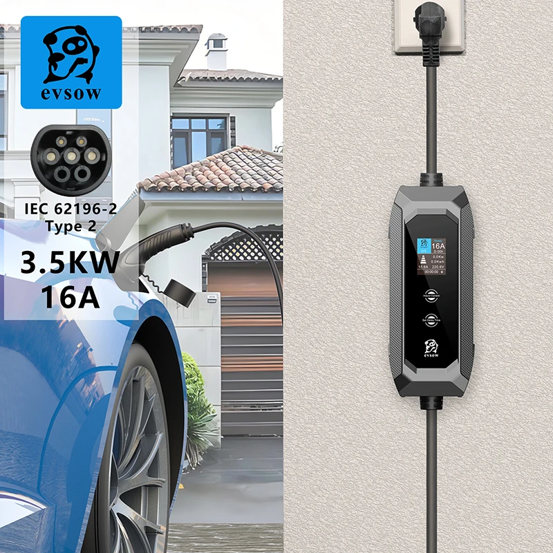 evsow EV Charger Type2 Charger Portable Electric Vehicle Car Fast Charger 3.5KW 16A Type1 GBT Tesla Wallbox EVSE Charger Station