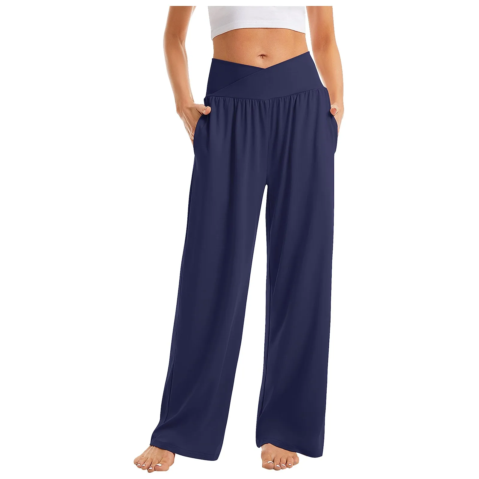 Women Cotton Linen Pants Summer Autumn Fashion Elastic Waist Loose Straight Pants Female Casual SolidColor Ankle-length Trousers 4