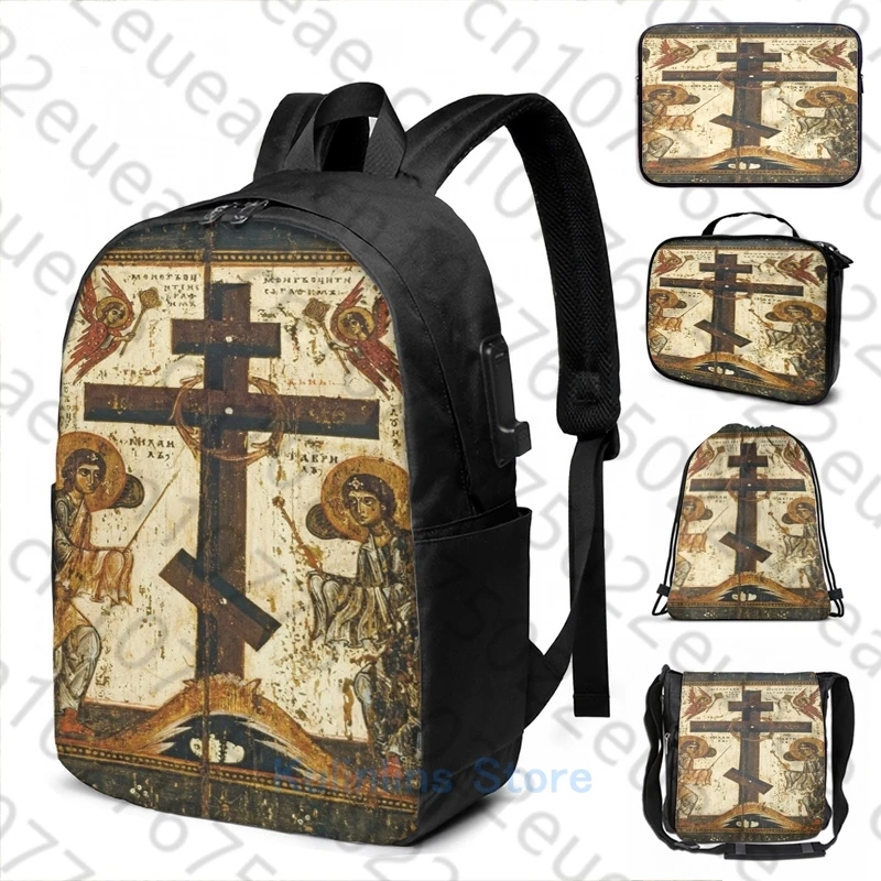 

Рюкзак для мужчин и женщин, забавная дорожная сумка для ноутбука с графическим принтом православных икон и ангелов, с USB-зарядкой