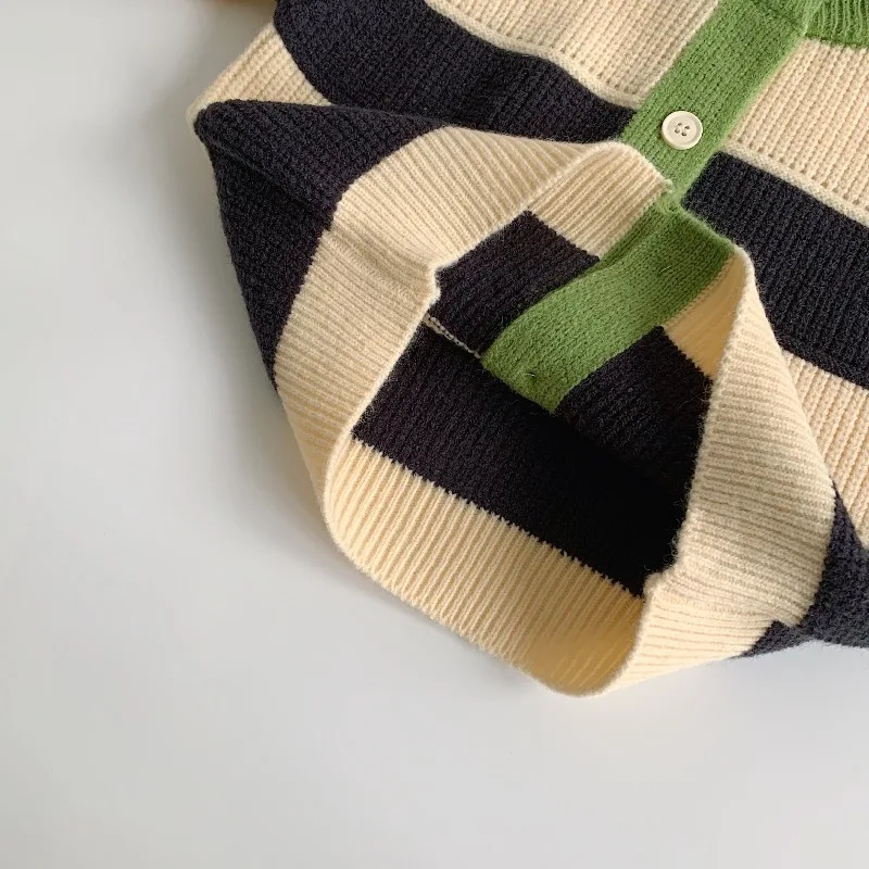 새로운 어린이 스웨터 키즈 스트라이프 가디건 봄 가을 소녀 스타일리시 패셔너블 코트 겨울  컬러 블록 아우터웨어