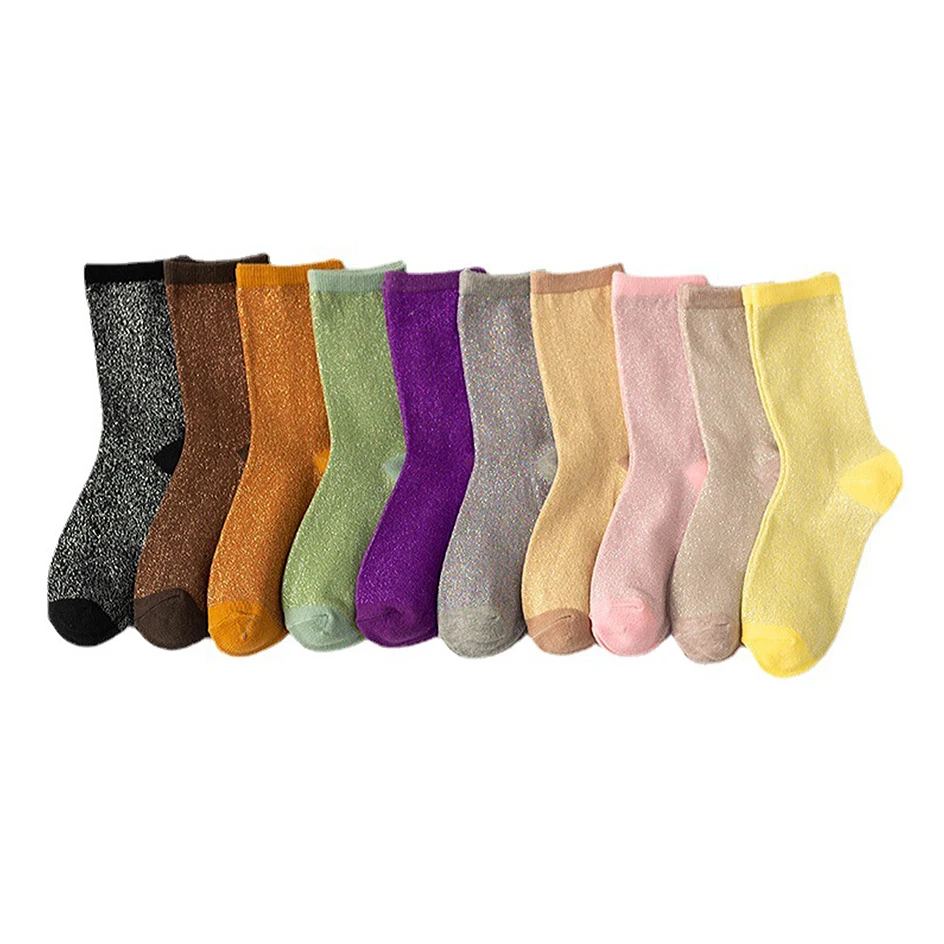 Golden Silver Silk Glitter Socks For Women Fashion Mid-tube Thin Socks  Breathable Elastic Shiny Stockings Filigree Loose Socks - AliExpress