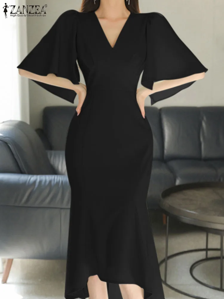 

Платье-Русалка ZANZEA женское средней длины, Элегантный Модный пикантный сарафан с оборками на рукавах, Осенний корсет, одежда в Корейском стиле