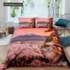 Japan Mount Fuji Duvet Cover Set Cherry Comforter Cover Retro Tower Bedding Set Japanese Ukiyo-E Bedspread Cover Full Queen Size 1