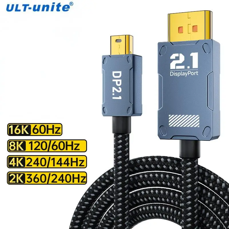 Câble Mini DisplayPort Vers DisplayPort 2.1 - 80 Gbps, 16K@60Hz, Compatible Thunderbolt 2, G-Sync/FreeSync - 5