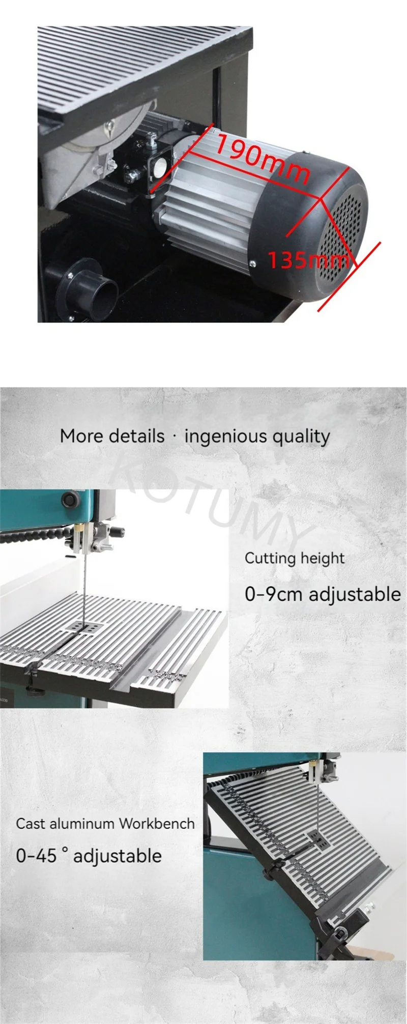 KOTUMY 8 Zoll 9 Zoll Holzbearbeitungs-Bandsägemaschine Desktop-Drahtsäge Stichsäge Metall 80/80 mm Schneidwerkzeuge 350/550 W 220 V Tischkreissäge – Detail 10
