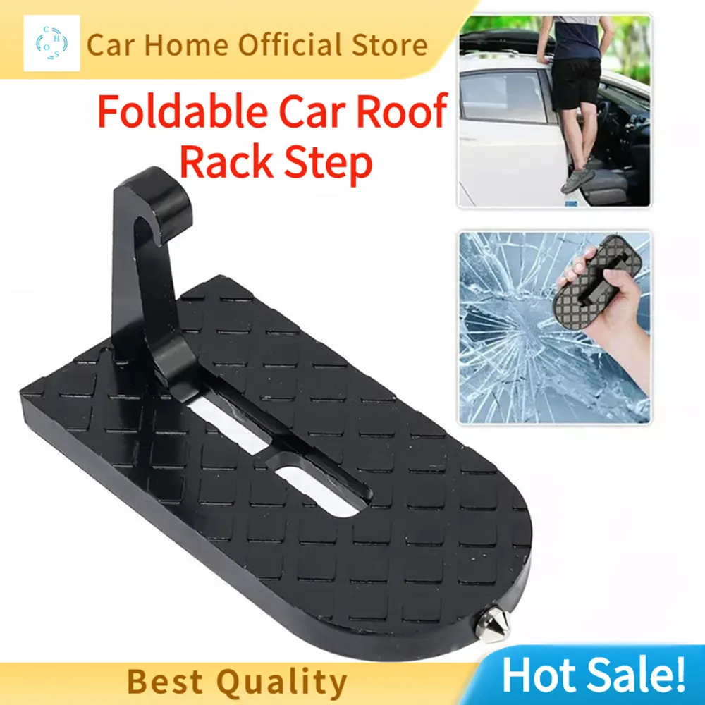 

Foldable Car Roof Rack Step Universal Latch Hook Auxiliary Foot Pedal Aluminium Alloy Auto Gear Door Step With Safety Hammer