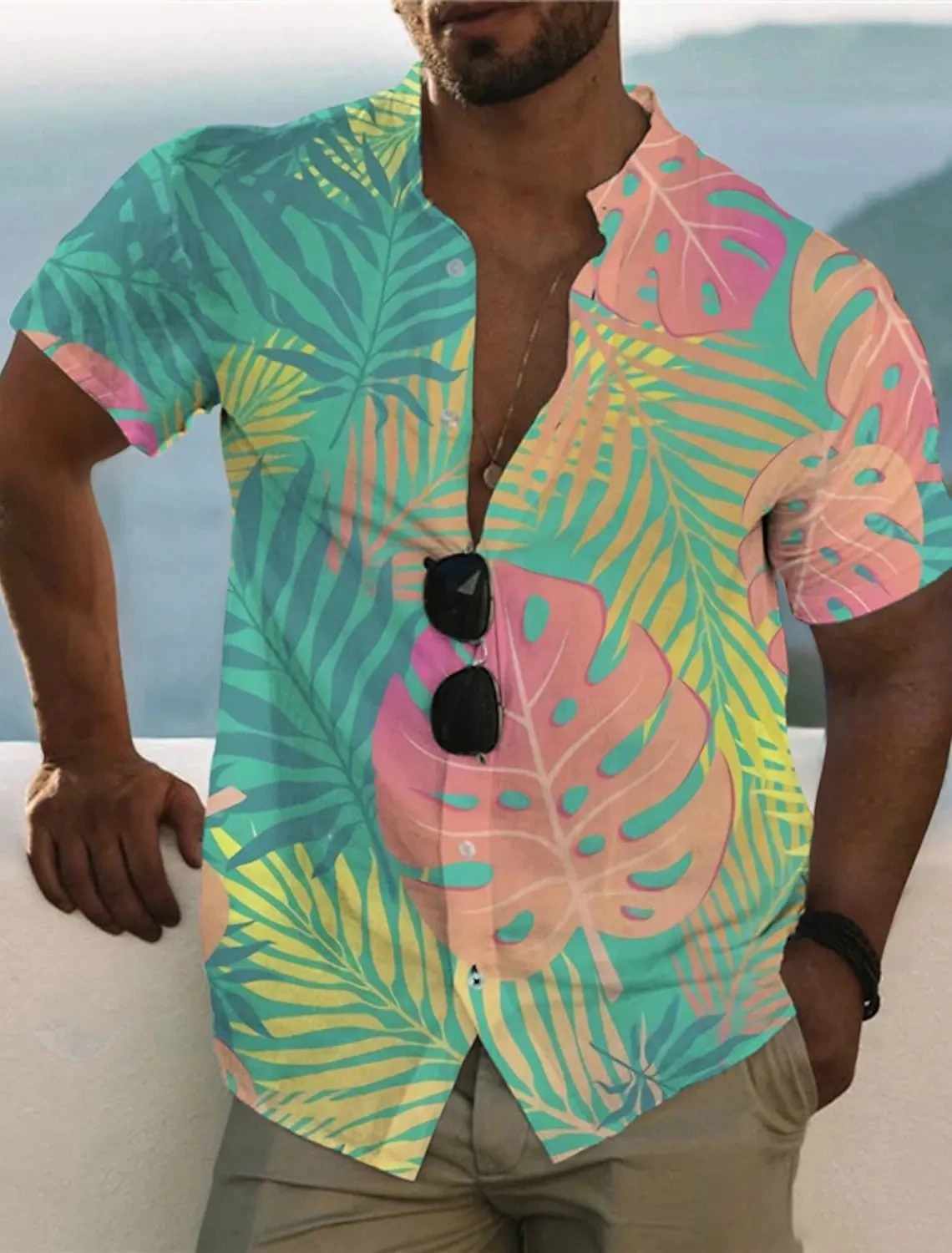 thumbnail image 1 of Camisa hawaiana de verano con diseño de árbol de coco, camisa unisex con cuello vuelto de palmera, ropa de calle para exteriores, estilo Harajuku, de manga corta, con botones para hombre, 1 of 4