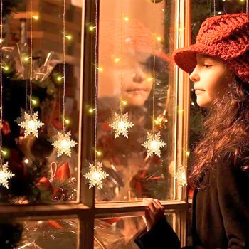 3.2M Christmas Snowflake Curtain String Lights Indoor Christmas Light Wedding Home Party New Year LED Xmas Lamps Eave Decoration 2