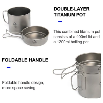 Widesea Ultralight Titanium Camping Pot 1100ml Foldable Handle Portable Outdoor Cookware with Mesh Bag for Backpacking Hiking Tr 4
