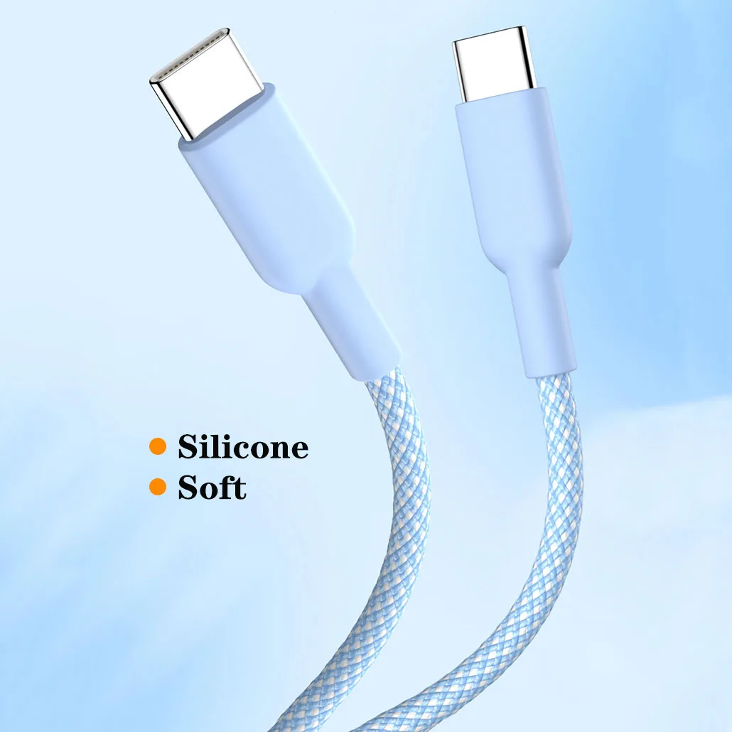 High-Speed Dual Type-C Nylon Braided Car Charging Cable - 60W, Available in 1M/2M/3M Lengths