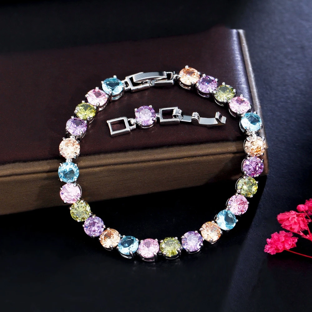 Vinregem Bohemia Lab Colorful Sapphire Gemstone Sona Diamonds Tennis Chain Bracelets Gifts Anniversary Fine Jewelry Wholesale