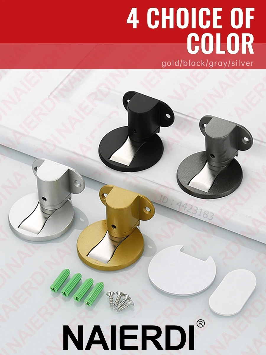 Magnetic Door Stopper 2 Pieces Aluminum Alloy Adjustable Punch-free Door Stop Floor Mount Holder Prevents Collision