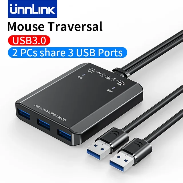 Unnlink USB KVM Switch USB 3.0 2.0 Switch Selector 2 Ports for Hot Key Mouse Traversal for Windows 11 10 Keyboard Mouse Printer