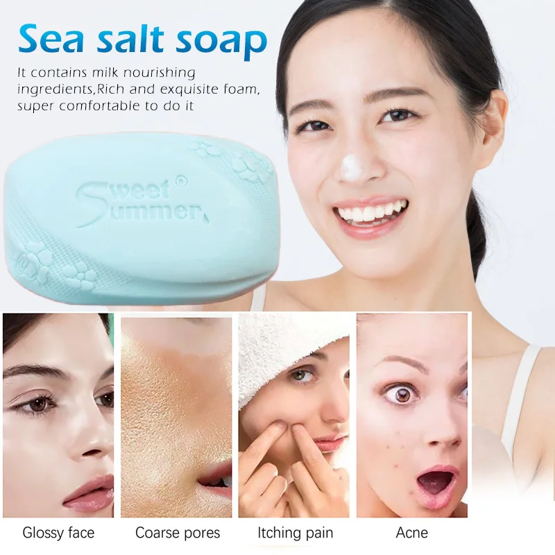 

Sea Salt Soap Removal Pimple Pores Acne Treatment Cleaner Moisturizing Face Wash Soap