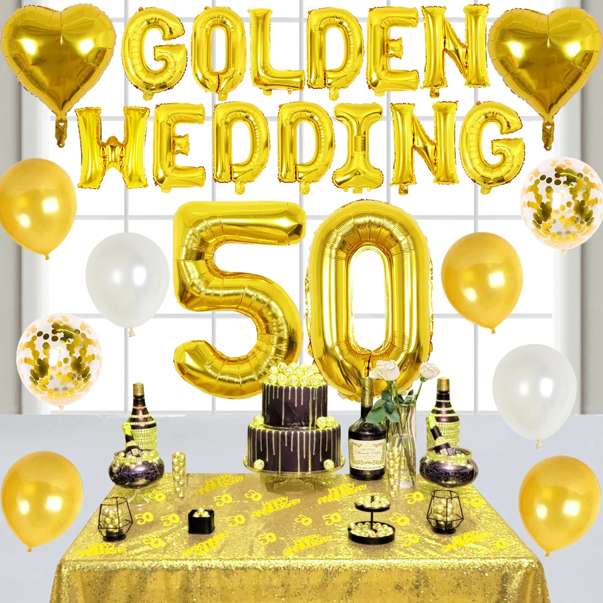 ik ben trots Gebakjes Spotlijster Joymemo Goud Decoraties Gouden Bruiloft Banner Nummer Folie Ballonnen Cake  Topper Anniversary Decor 50th Verjaardag Feestartikelen - AliExpress
