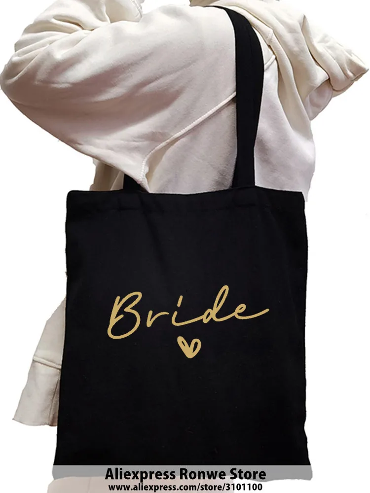 Bride Team Large-capacity Women Shopping Canvas Tote Bag Girl Female Lady Wedding Party Reusable Eco Shoulder Handbags,Drop Ship