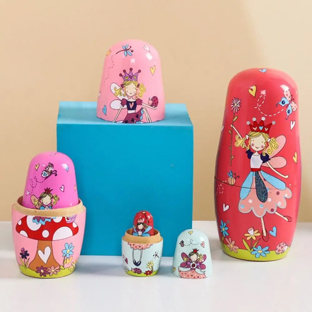 Rabbit 5Pcs/Set Animal Matryoshka Doll Smooth Craft Wooden Stacking Dolls Line Dog Wood Puppy Nesting Dolls