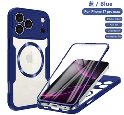 Magnetic 360° Full Protection Clear Phone Case with Screen Cover - iPhone 18 (Blue)