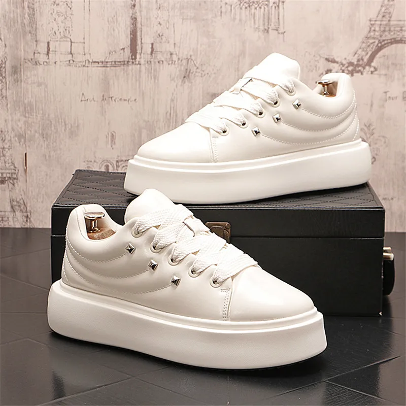 Spring Style Fashion Breathable White Lace-Up Casual Sneakers Round Toe Thick Bottom Business Leisure Walking Loafers V112 3