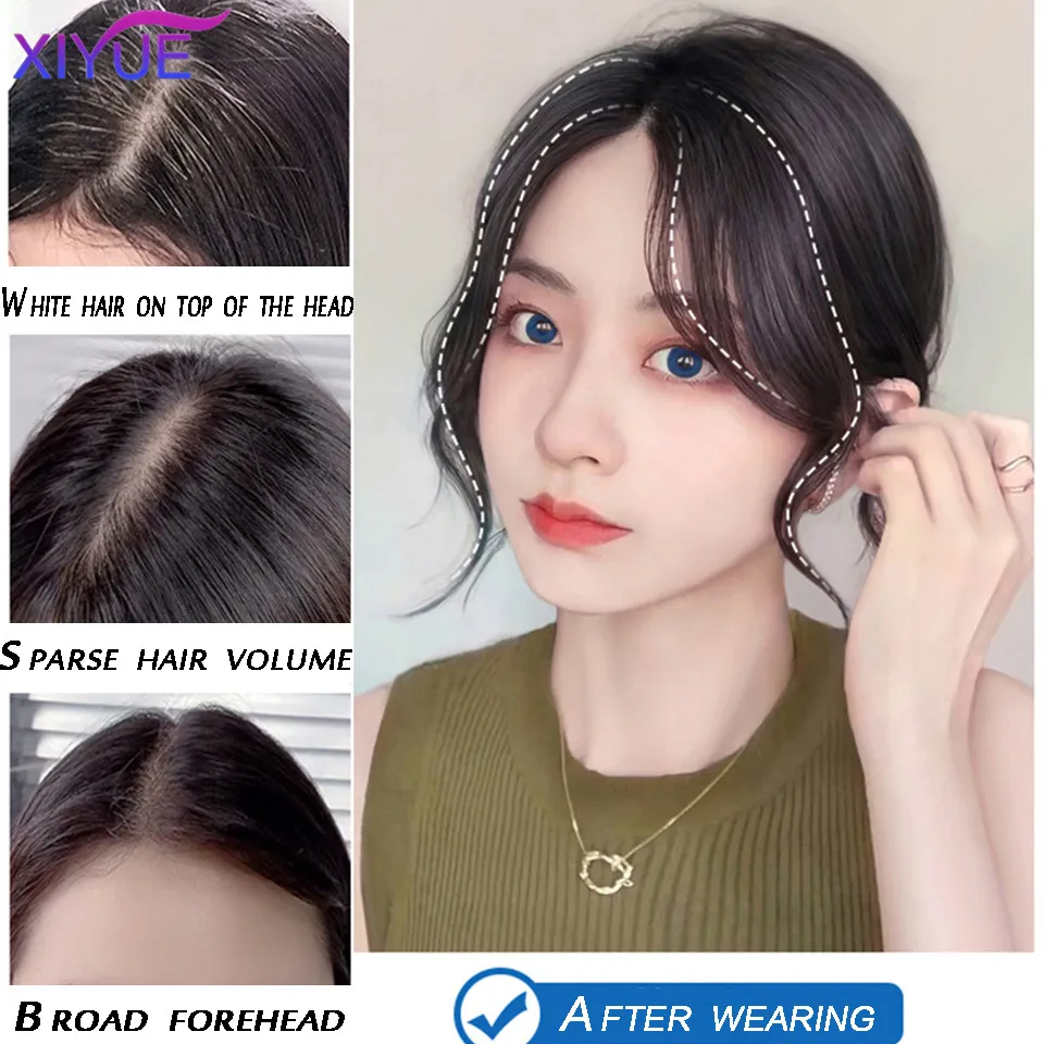 XIYUE   Swiss mesh top hair patch curly hair wig patch women's fluffy hair increase covered white hair light and thin bangs wig