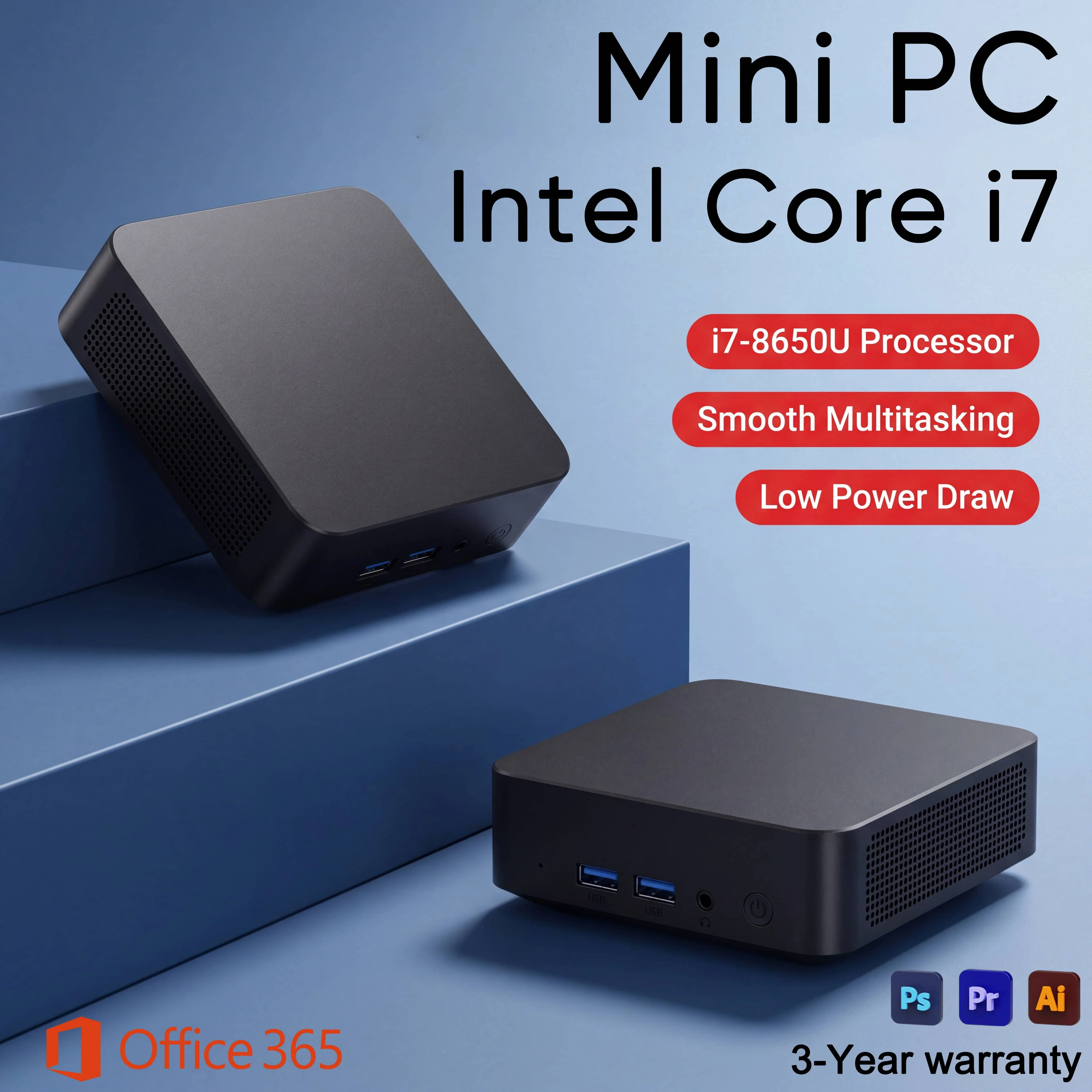 جهاز كمبيوتر مكتبي صغير جديد لعام 2026 بمعالج إنتل كور i7 8650U، نظام ويندوز 11 برو، ذاكرة 32 جيجابايت + 2 تيرابايت، فائق الصغر وصامت، مزود بمنفذي HDMI، مناسب للأعمال والمكاتب.