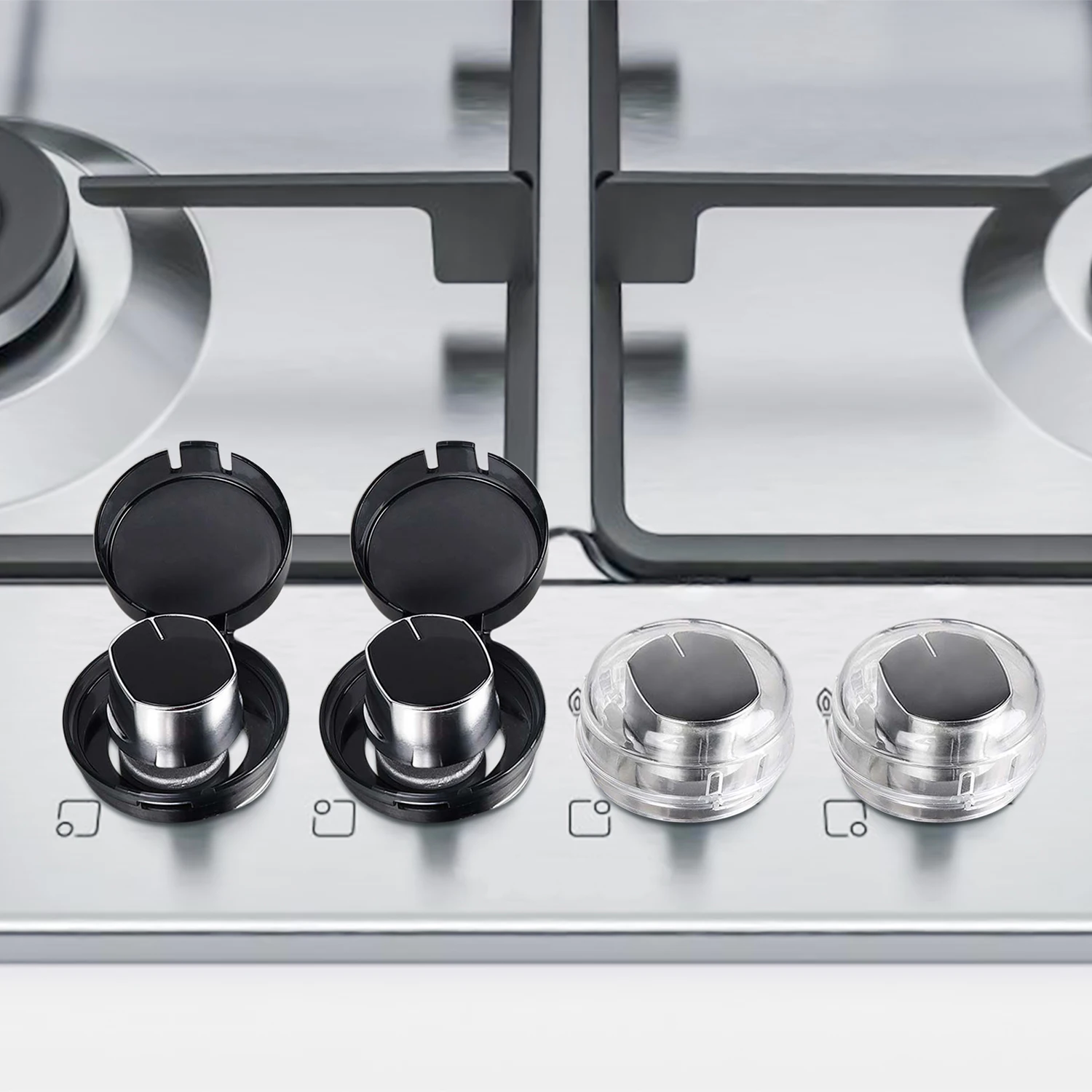 6Pcs Black Transparent Safe Stove Knob Covers Upgraded Buckle Design Universal Size Safe Gas Oven Knob Covers Kitchen Cookware