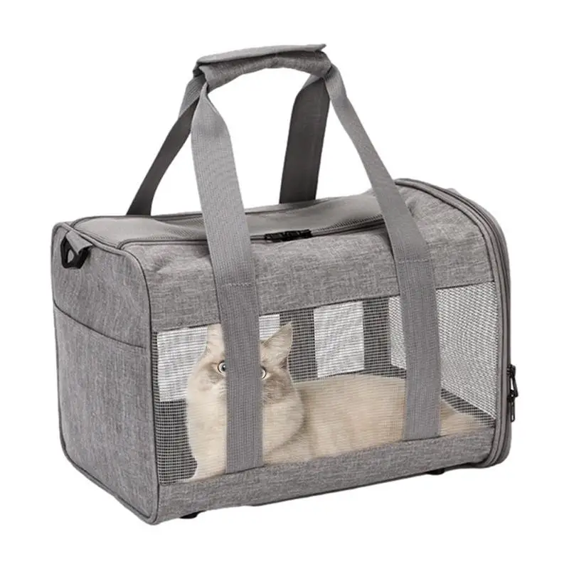 

Pet Backpack Breathable Cat Carrier Bag Travel Airline Approved Transport Bag Double Opening Collapsible small dog and cat bag