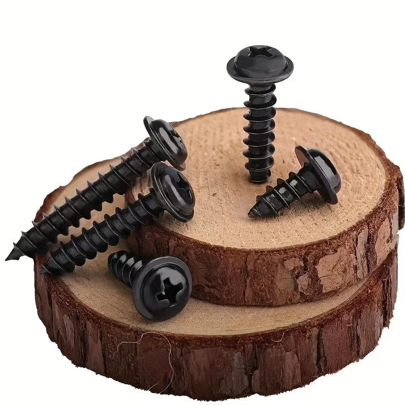 Self-Tapping Screw Set 250 340pcs M3 M4 M3.5 M5 Pan Head Phillips Drive Black Carbon Steel for Wood Furniture