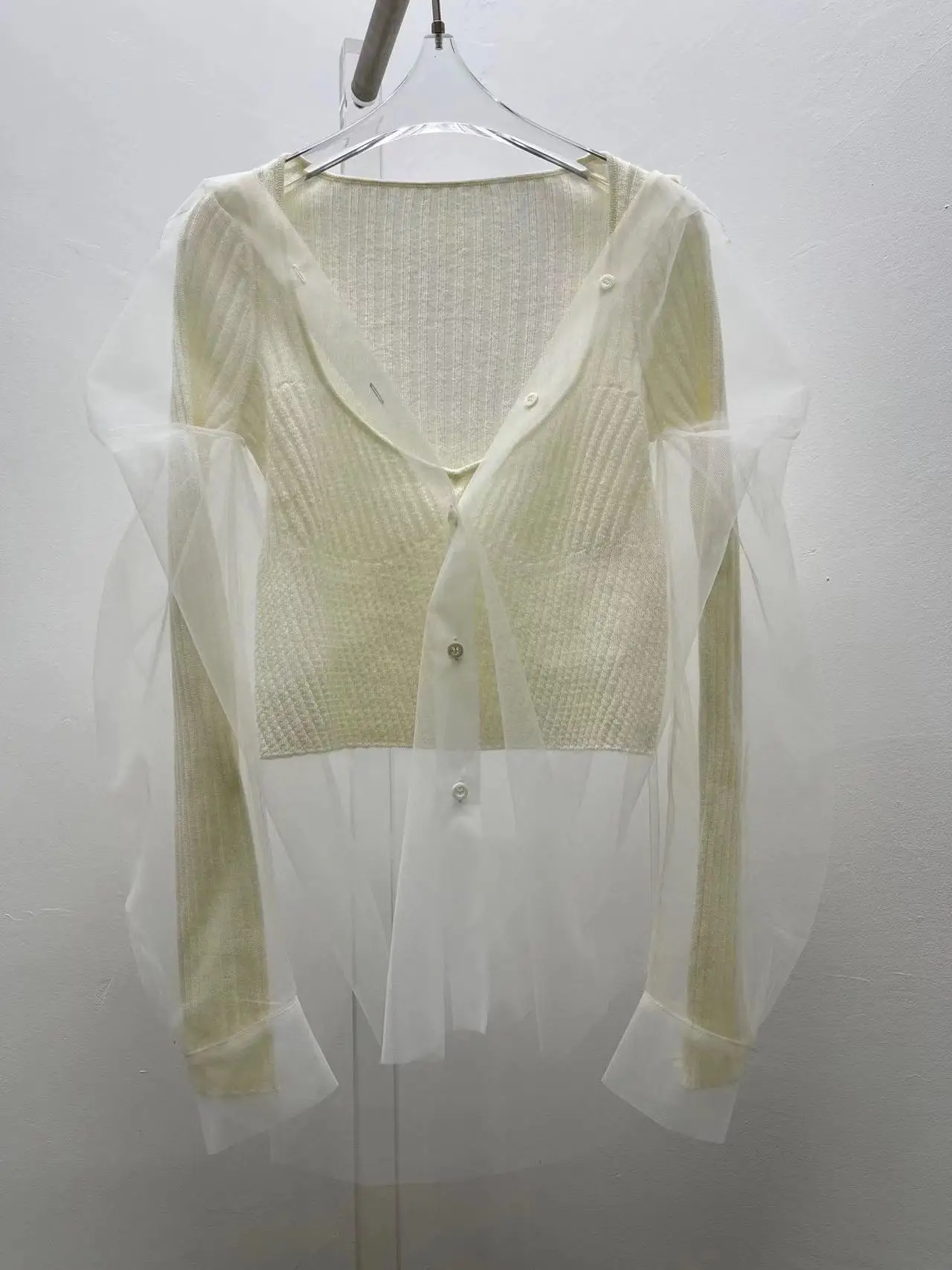 

Fyion High Quality Runway Design Sweater Women 2022 Summer Knitted Solid Femme Cardigan Long Sleeves V-Neck Mesh Knit Sweater