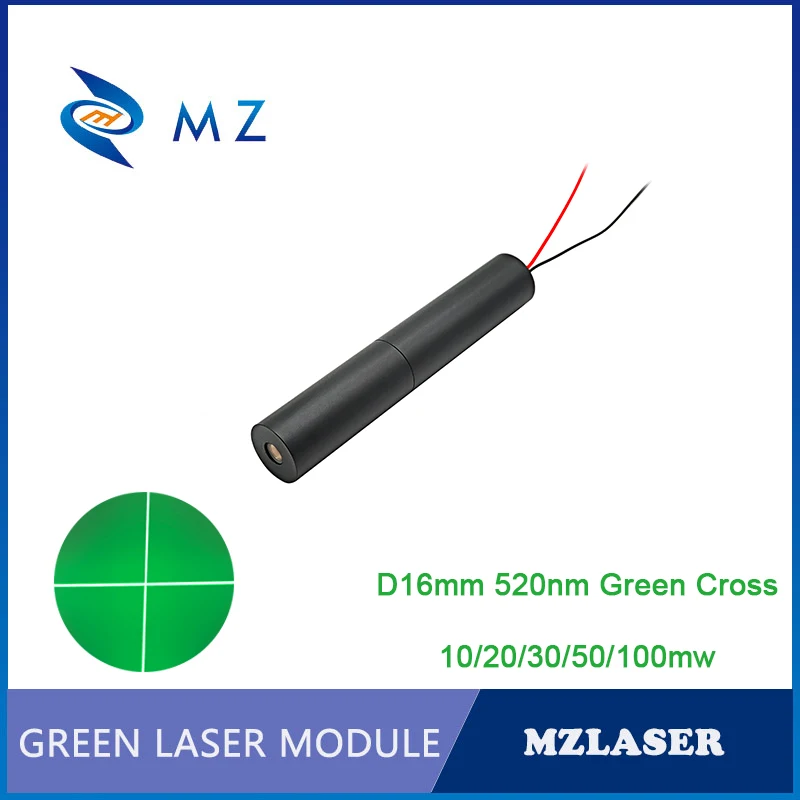 

High Quality Green Line Laser Diode Module D16x90mm 520nm 10/20/30/50mw Single-Mode Glass Lens Industrial Grade
