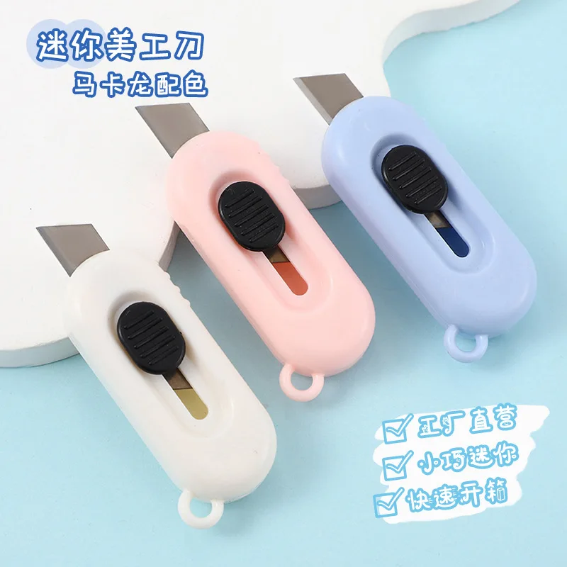 Kawaii Mini Pocket Utility Knife Express Box Paper Cutter Art Craft Wrapping Opener with Keychain Hole Office School Stationery