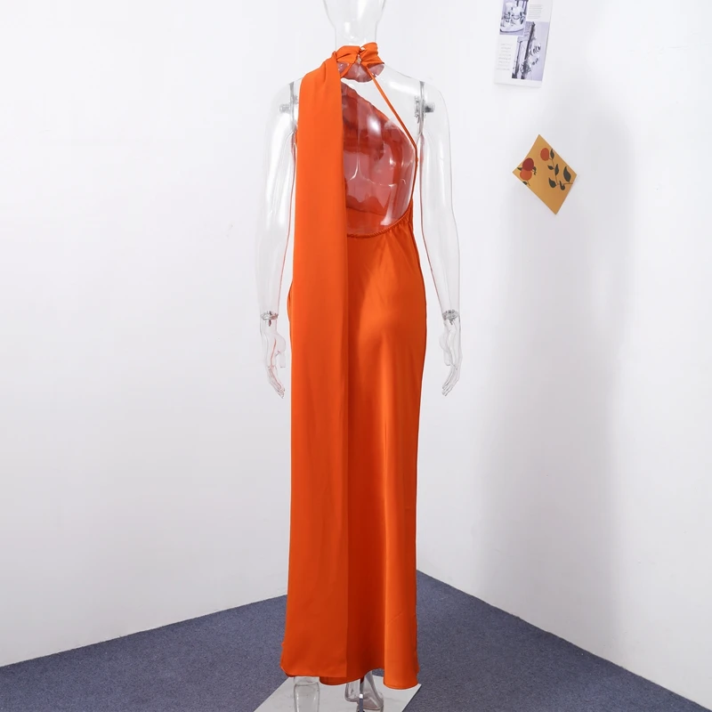 Elegantes Band-Satin-langes Partykleid für Damen, ärmellos, rückenfrei, Maxikleider, 2025, Herbst, Sommer, Dame, solide Abendkleider – Detail 13