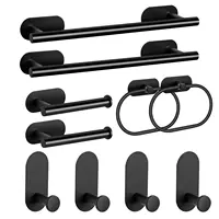 ชุดอุปกรณ์ห้องน้ำ  กาวตนเอง  สีดำด้าน  ชุดอุปกรณ์ห้องน้ำ  สแตนเลส  ตะขอเสื้อคลุม  ที่ใส่กระดาษชำระ  ฮาร์ดแวร์ 1