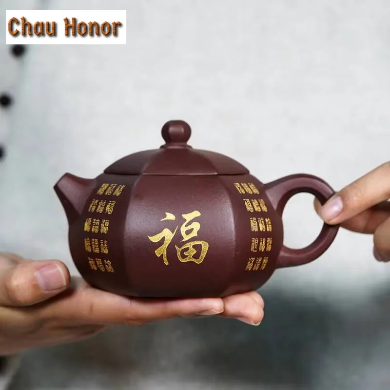 280ml Yixing Raw Ore Purple Clay Teapot All Handmade Hexagonal Kung Fu Tea Set Xishi Pot Tea Ceremony Drinkware Gifts Customized